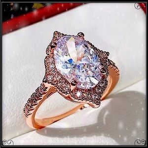 New 4g 925 Moroccan Crystal simulated Diamond pave Marquise rose gold ring